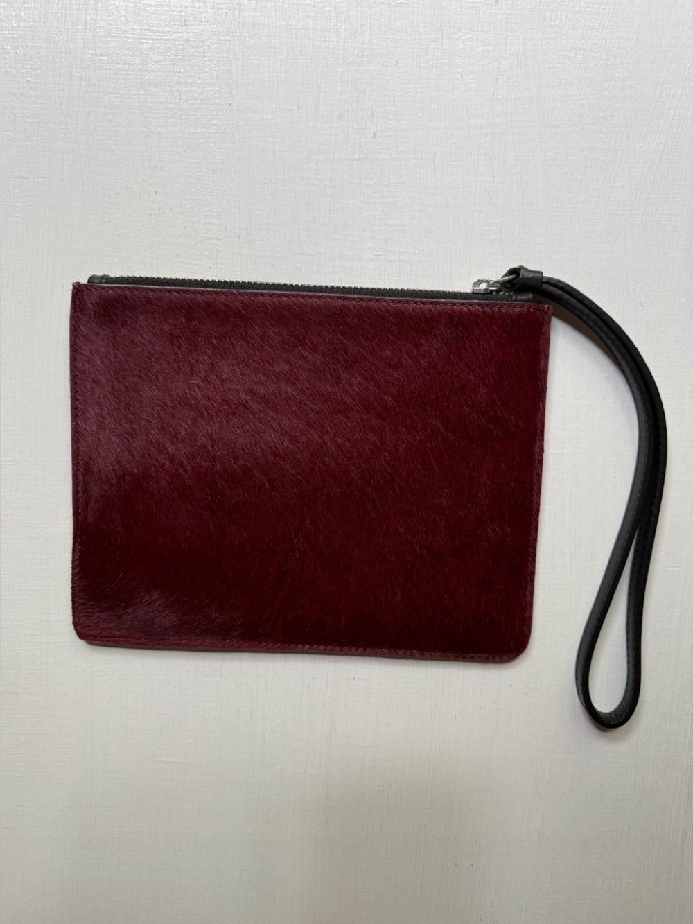 NEW PUNTO FIBBIA Burgundy Calf Hair GENUINE LEATHER STUDS CLUTCH MADE IN ITALY